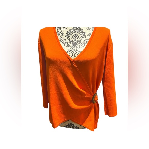 Beautiful wrap top in a striking tangerine color. - Picture 1 of 7